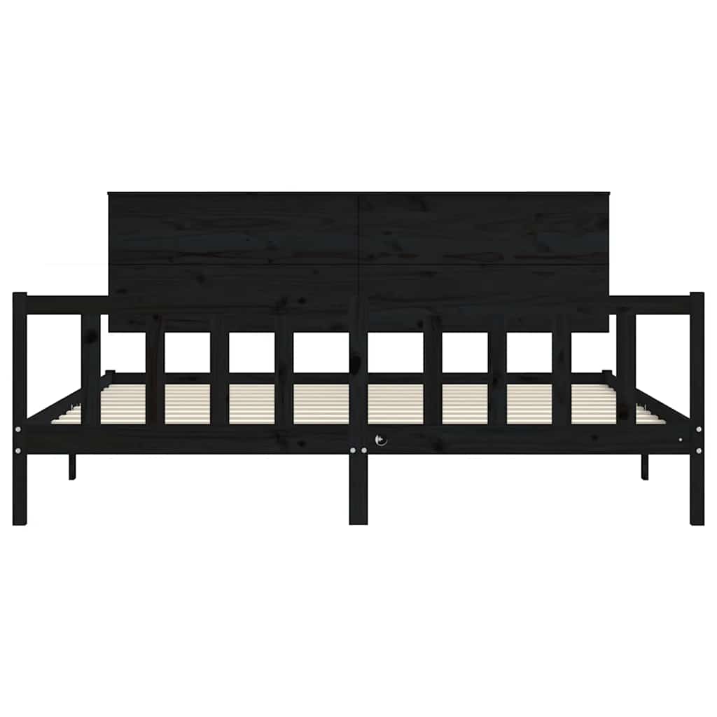 Massivholzbett mit Kopfteil Schwarz 200x200 cm