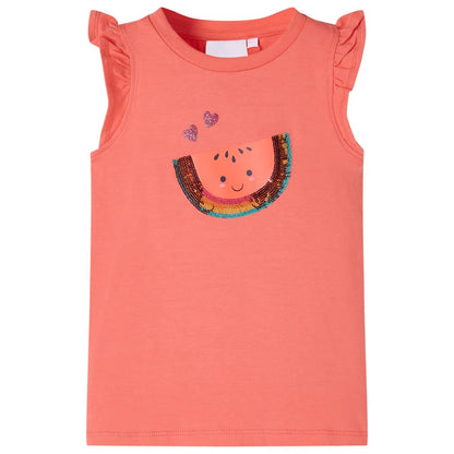 Kinder-T-Shirt mit Rüschenärmeln Korallenrosa 140