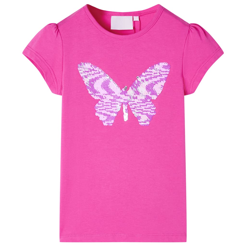 T-shirt enfant avec manches à volants rose foncé 116