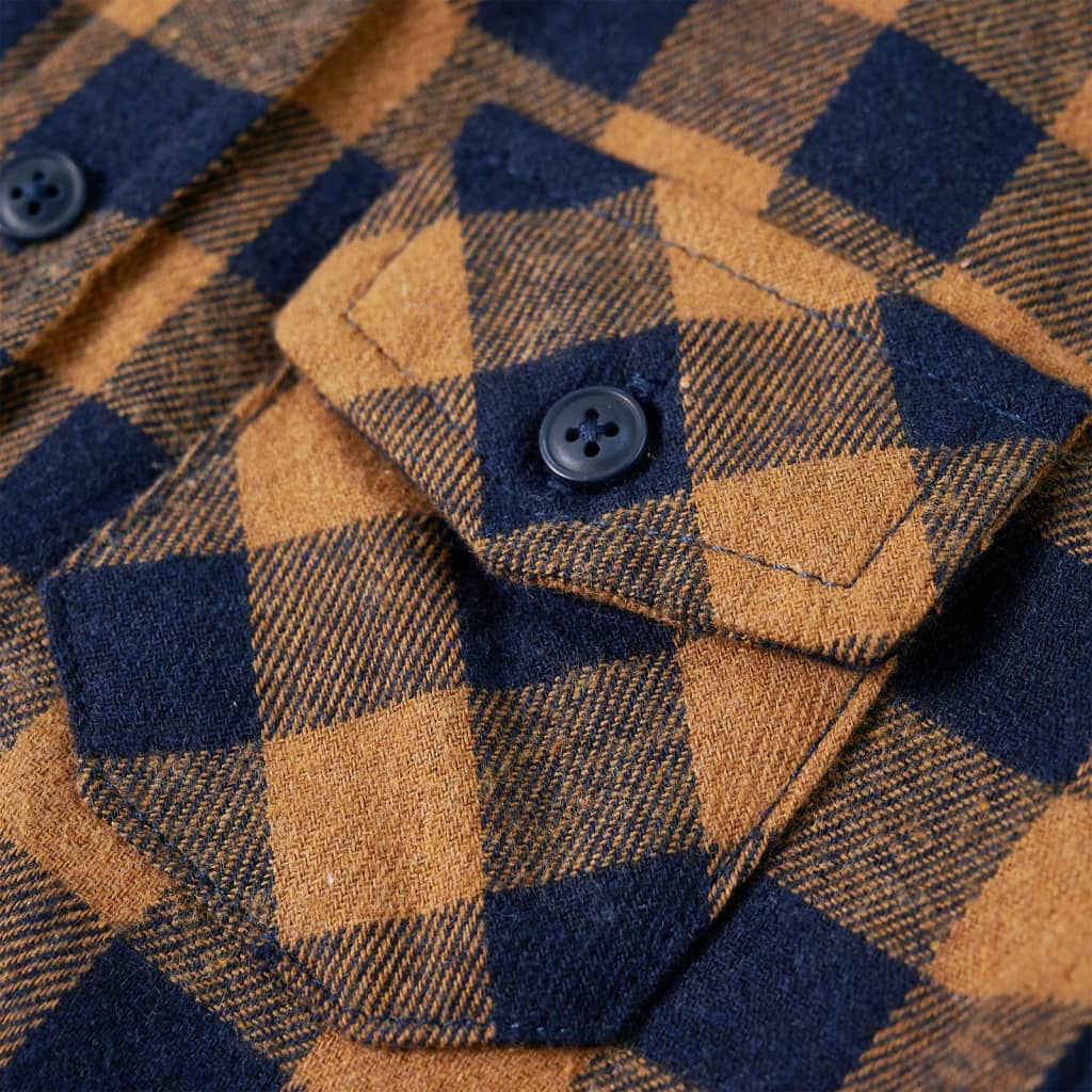 Kinderhemd Karomuster Cognac und Blau 92