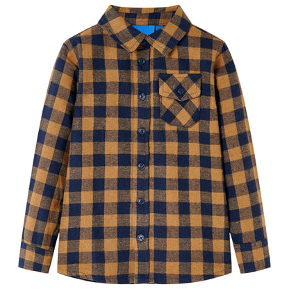 Kinderhemd Karomuster Cognac und Blau 116