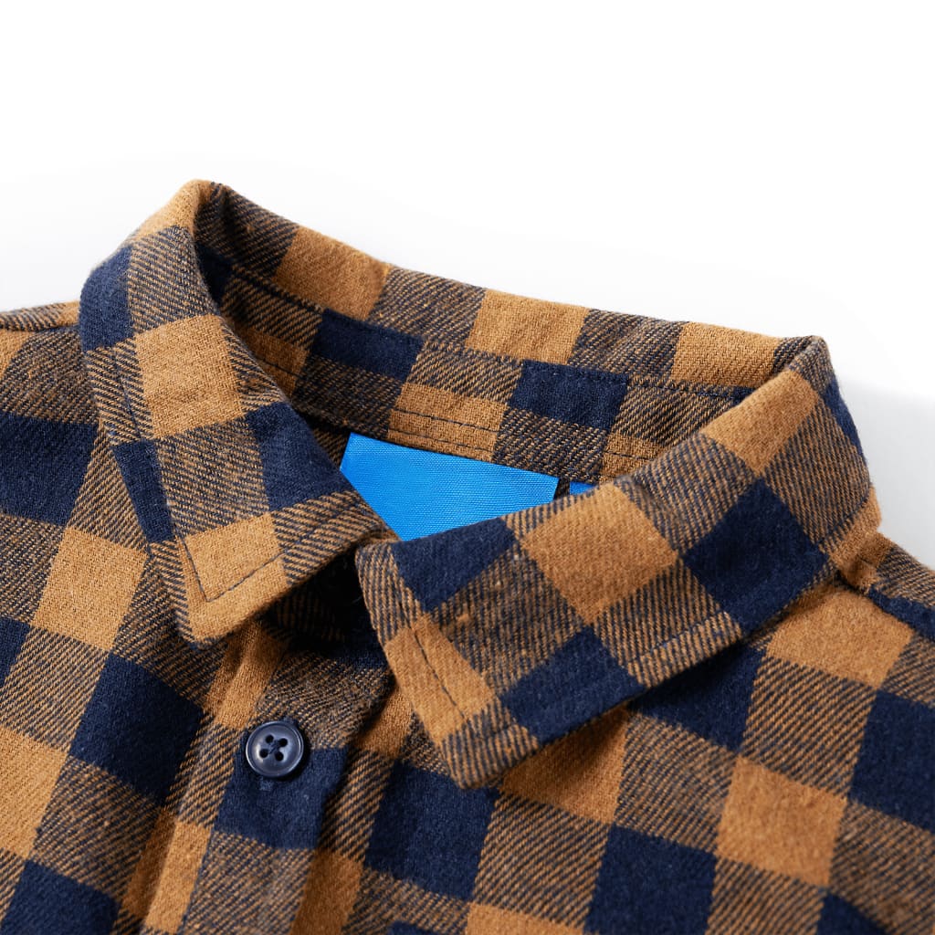 Kinderhemd Karomuster Cognac und Blau 116