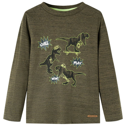Kinder-Langarmshirt Dunkles Khaki Melange 128