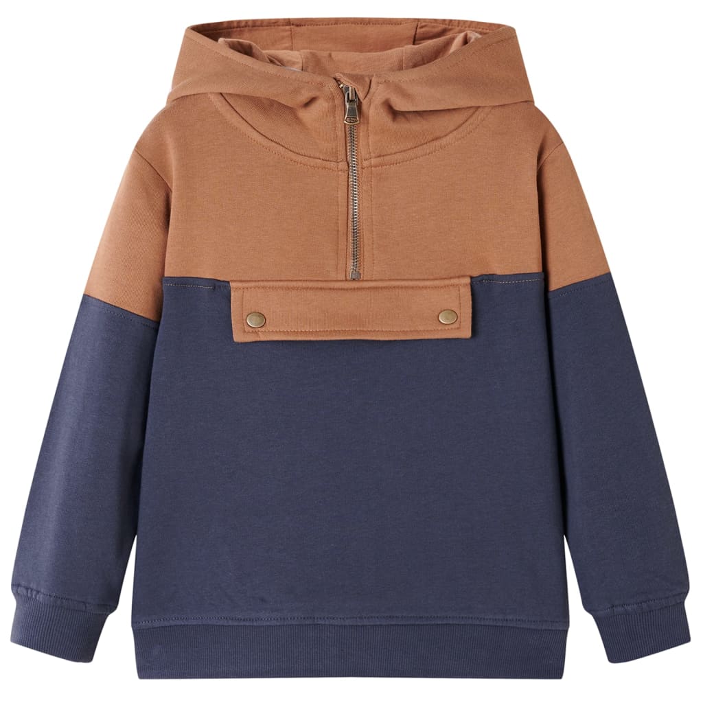 Sweat à capuche demi-zip enfant anthracite cognac 128