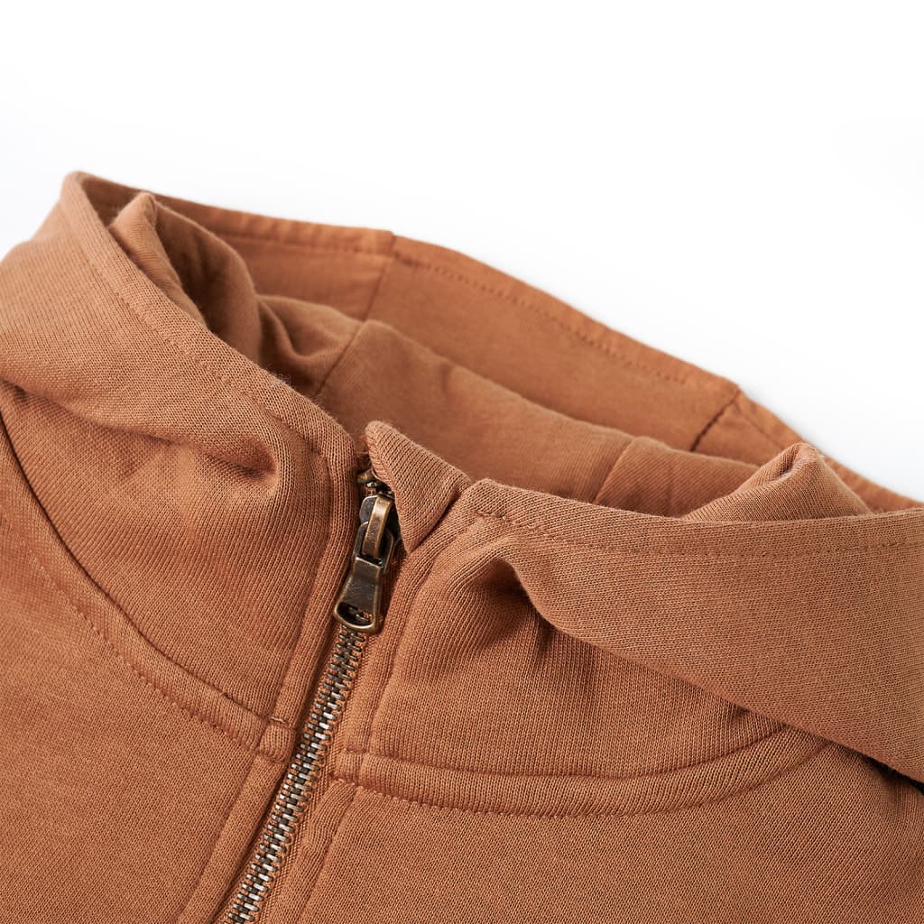 Sweat à capuche demi-zip enfant anthracite cognac 128