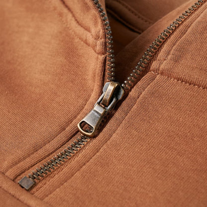 Sweat à capuche demi-zip enfant anthracite cognac 128