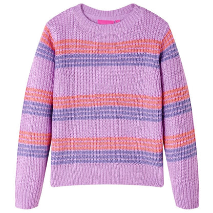 Pull enfant tricoté à rayures violet et rose 116