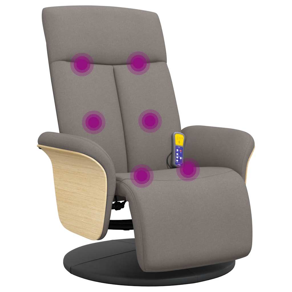 Fauteuil de massage avec repose-pieds taupe en tissu vidaXL