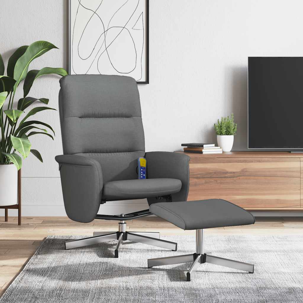 vidaXL Massagesessel mit Fußhocker Dunkelgrau Stoff