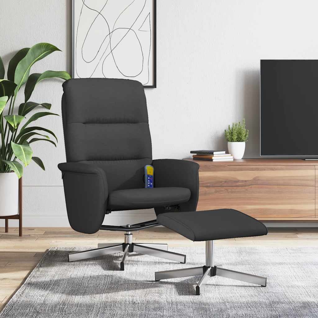 vidaXL Massagesessel mit Fußhocker Schwarz Stoff