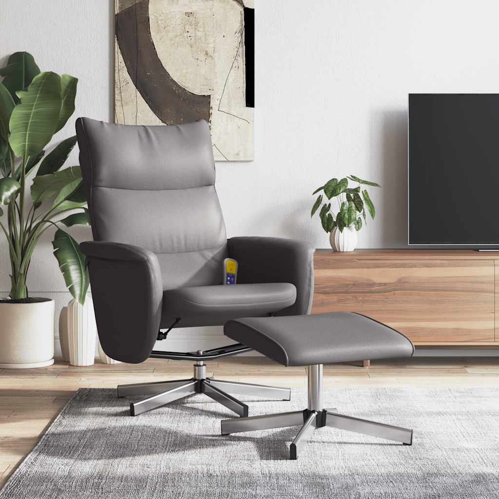 vidaXL Massagesessel mit Fußhocker Grau Kunstleder