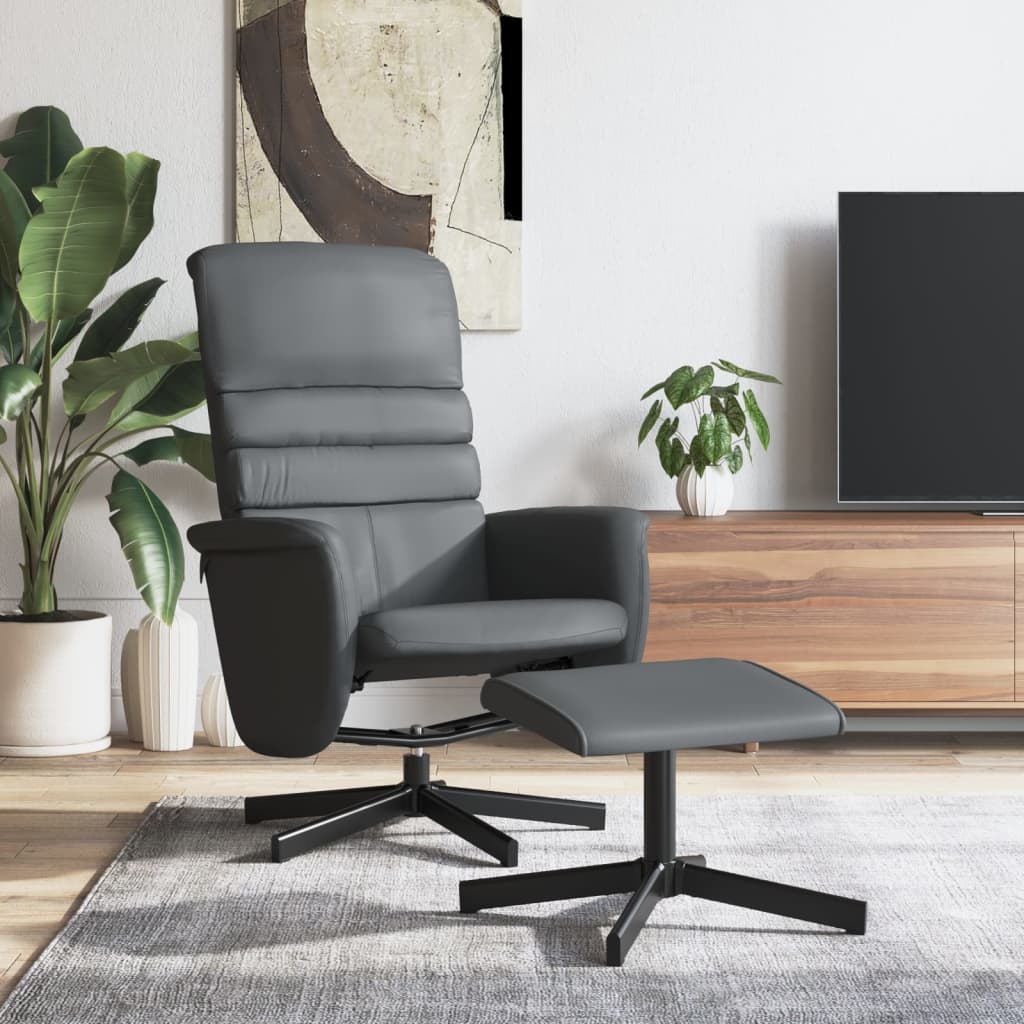 vidaXL Relaxsessel mit Fußhocker Grau Kunstleder
