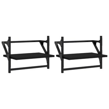 vidaXL Étagères murales avec tringles 2 pcs Noir 40x25x30 cm