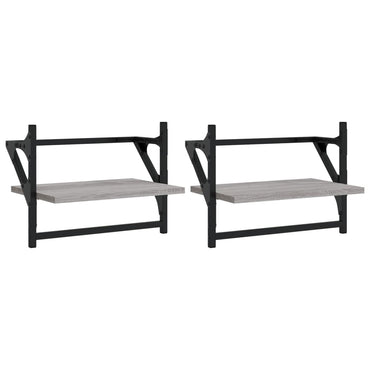 vidaXL Étagères murales avec tringles 2 pcs Gris sonoma 40x25x30 cm