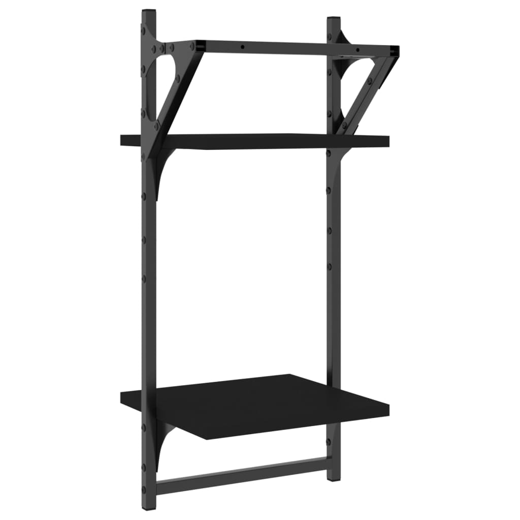 vidaXL Étagères murales à 2 niveaux et tringles 2 pcs Noir 30x25x65 cm