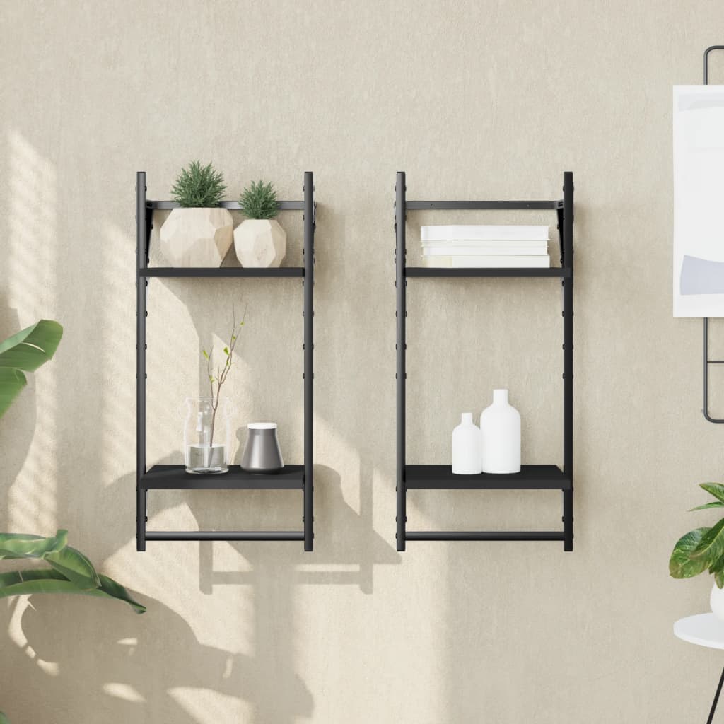 vidaXL Étagères murales à 2 niveaux et tringles 2 pcs Noir 30x25x65 cm