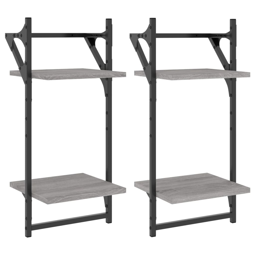 vidaXL Étagères murales à 2 niveaux et tringles 2 pcs Gris Sonoma 30x25x65 cm