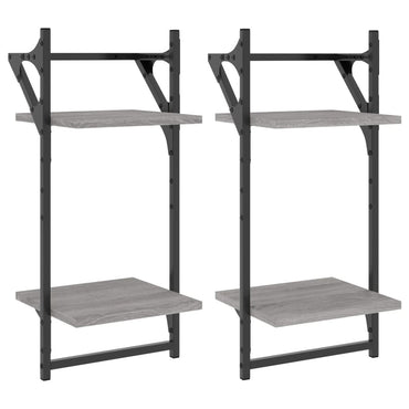 vidaXL Étagères murales à 2 niveaux et tringles 2 pcs Gris Sonoma 30x25x65 cm