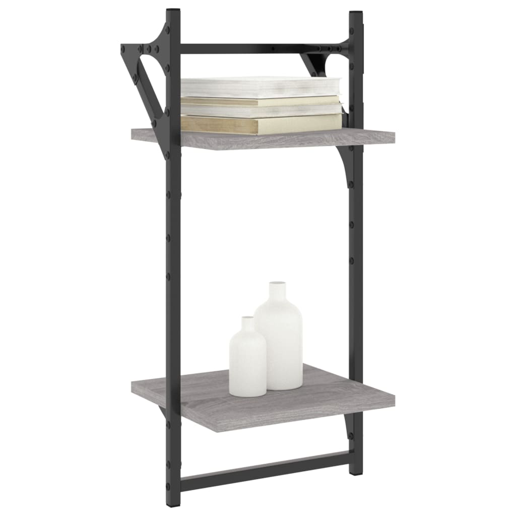 vidaXL Étagères murales à 2 niveaux et tringles 2 pcs Gris Sonoma 30x25x65 cm