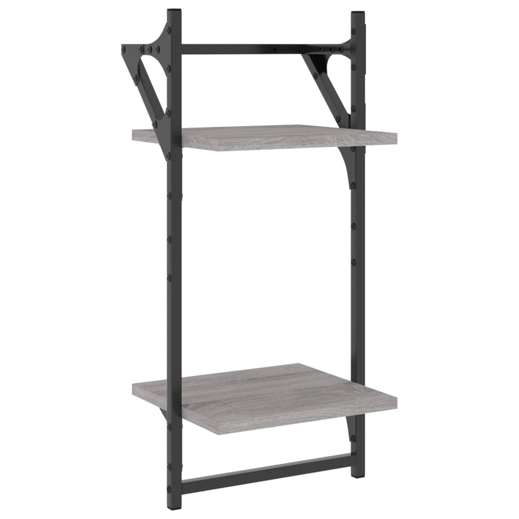 vidaXL Étagères murales à 2 niveaux et tringles 2 pcs Gris Sonoma 30x25x65 cm