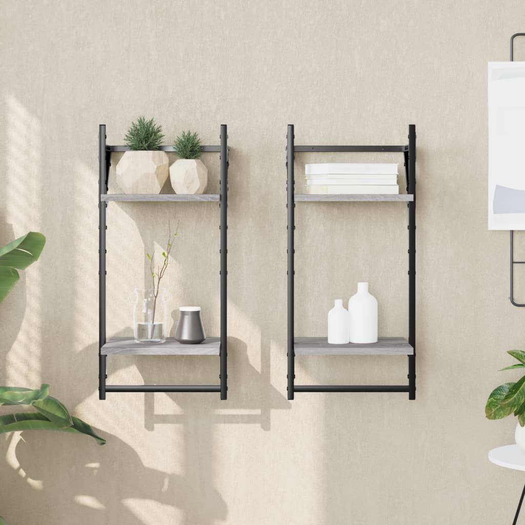 vidaXL Étagères murales à 2 niveaux et tringles 2 pcs Gris Sonoma 30x25x65 cm