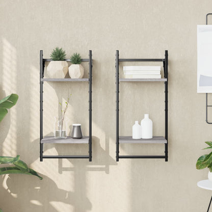 vidaXL Étagères murales à 2 niveaux et tringles 2 pcs Gris Sonoma 30x25x65 cm