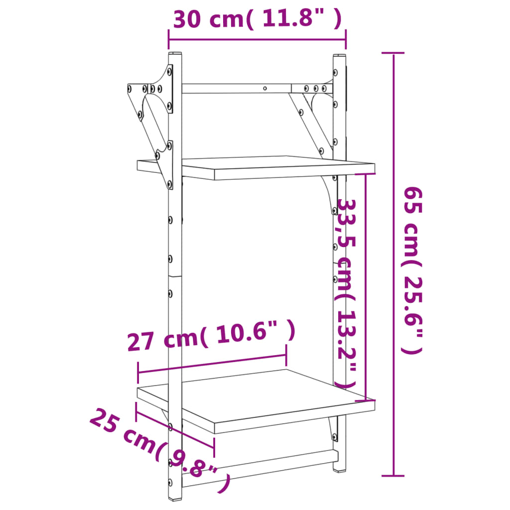 vidaXL Étagères murales avec 2 niveaux et tringles 2 pcs Aspect chêne marron