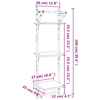 vidaXL Étagères murales à 3 niveaux avec tringles 2 pcs Chêne Sonoma