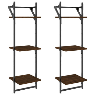 vidaXL Étagères murales à 3 niveaux avec tringles 2 pcs Chêne marron