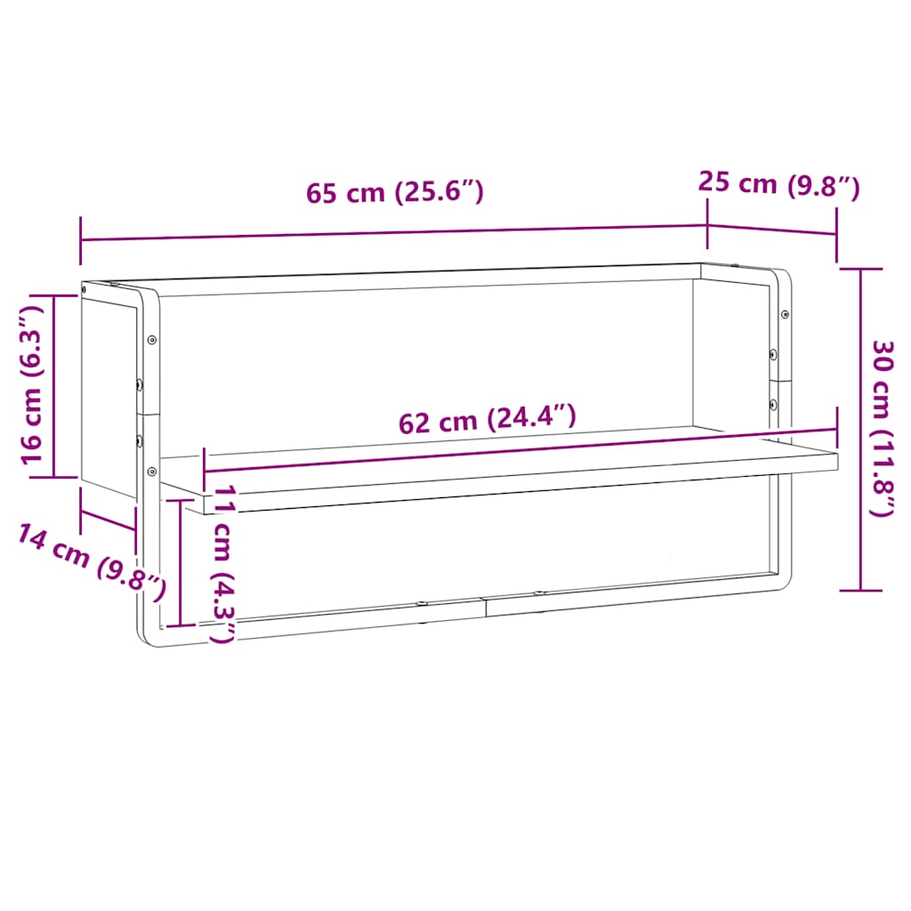 vidaXL Wandregal mit Stange Sonoma-Eiche 65x25x30 cm