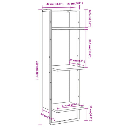 vidaXL Wandregal 3 Fächer Räuchereiche 30x25x100 cm Holzwerkstoff