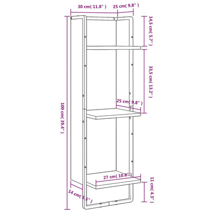 vidaXL Wandregal 3 Fächer Braun Eichen-Optik 30x25x100cm Holzwerkstoff