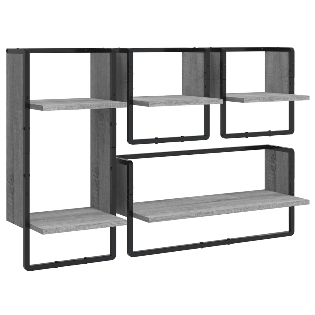vidaXL Kit de 4 étagères murales avec tringles gris Sonoma en bois d'ingénierie