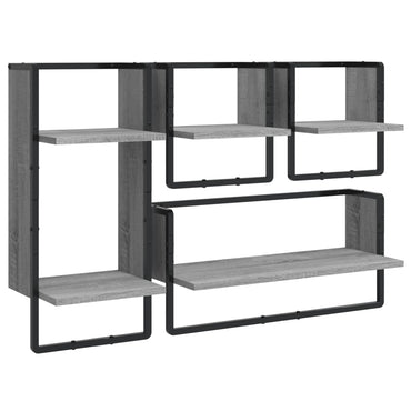 vidaXL Kit de 4 étagères murales avec tringles gris Sonoma en bois d'ingénierie