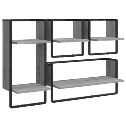 vidaXL Kit de 4 étagères murales avec tringles gris Sonoma en bois d'ingénierie
