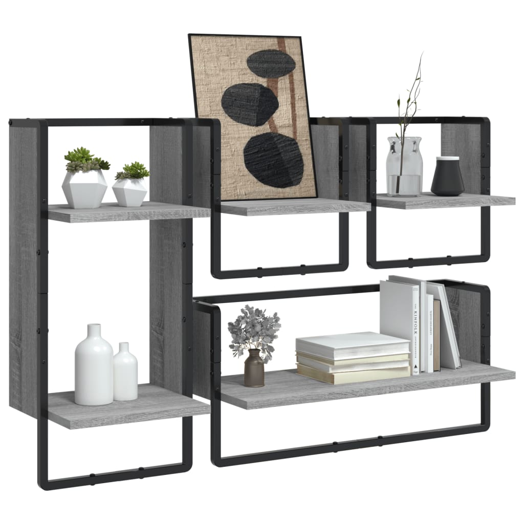 vidaXL Kit de 4 étagères murales avec tringles gris Sonoma en bois d'ingénierie