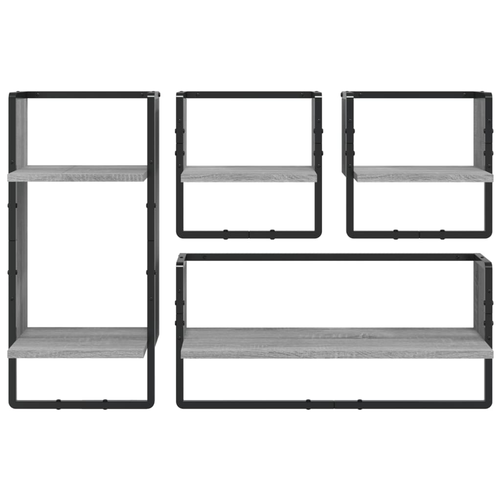 vidaXL Kit de 4 étagères murales avec tringles gris Sonoma en bois d'ingénierie