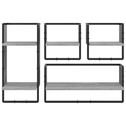 vidaXL Kit de 4 étagères murales avec tringles gris Sonoma en bois d'ingénierie