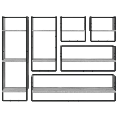 vidaXL Lot de 6 étagères murales avec tringles gris Sonoma en bois d'ingénierie
