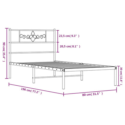 vidaXL Cadre de lit avec tête de lit Métal Noir 75x190 cm