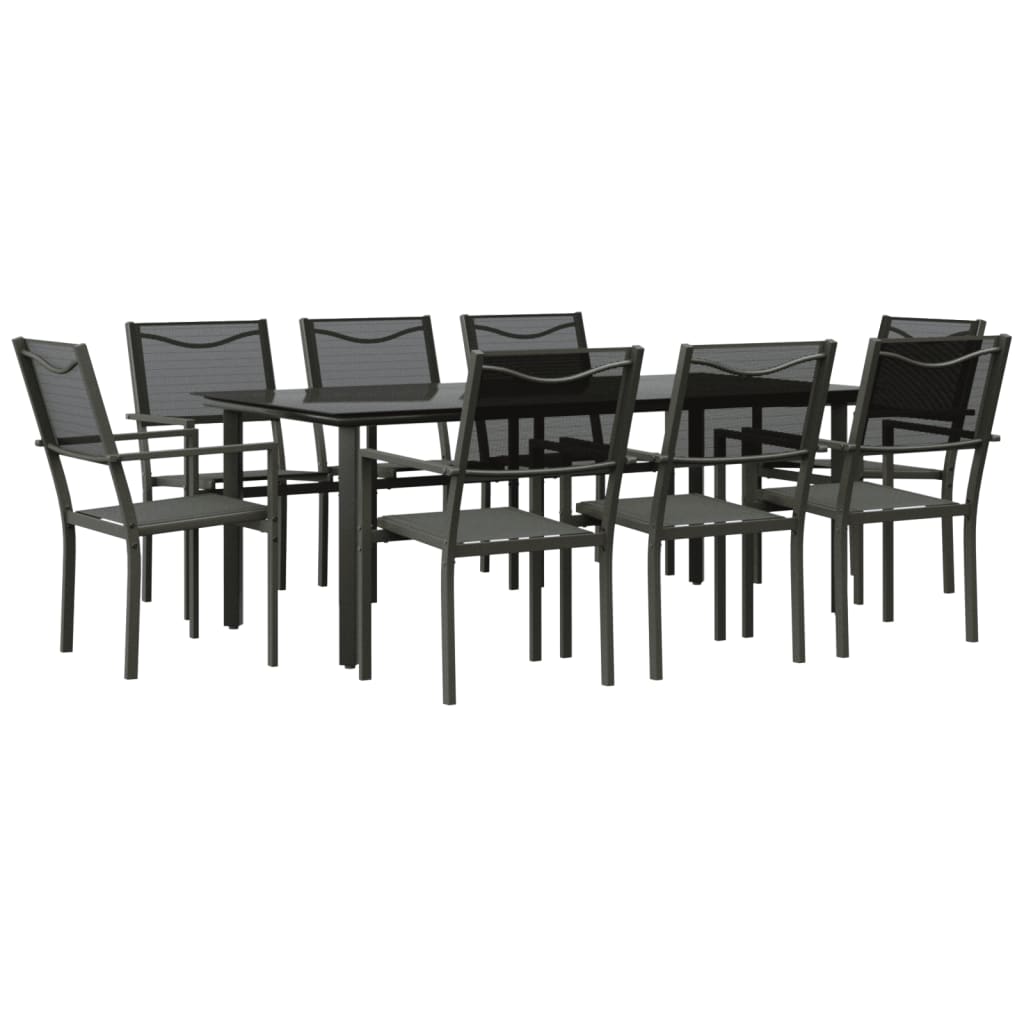 vidaXL Ensemble de salle à manger de jardin 9 pcs Acier et textilène Noir