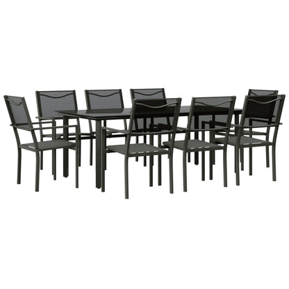 vidaXL Ensemble de salle à manger de jardin 9 pcs Acier et textilène Noir