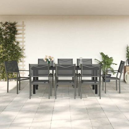 vidaXL Ensemble de salle à manger de jardin 9 pcs Acier et textilène Noir