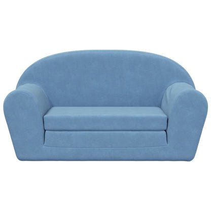 vidaXL Kinder-Schlafsofa 2-Sitzer Blau Weicher Plüsch