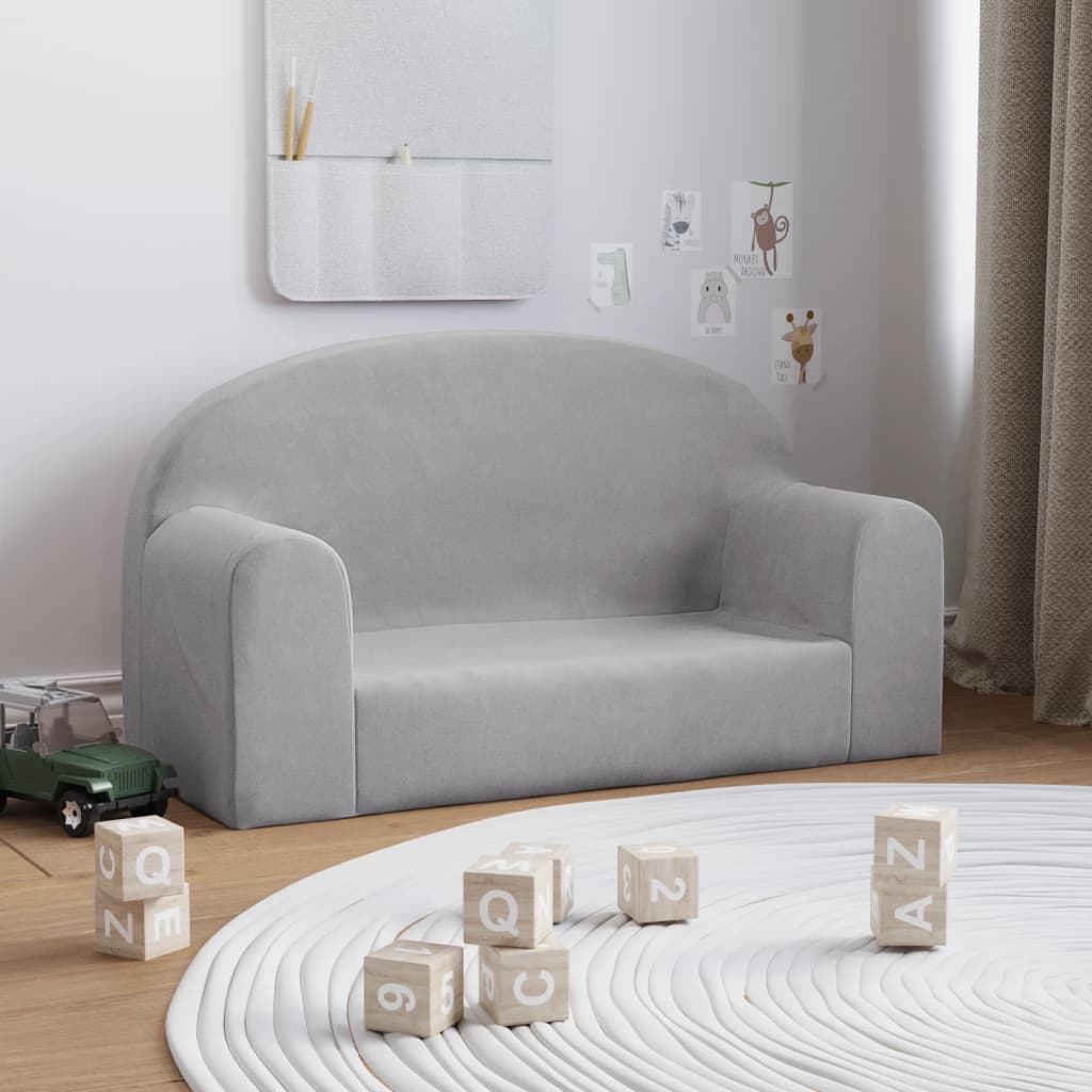 vidaXL Kindersofa 2-Sitzer Hellgrau Weich Plüsch