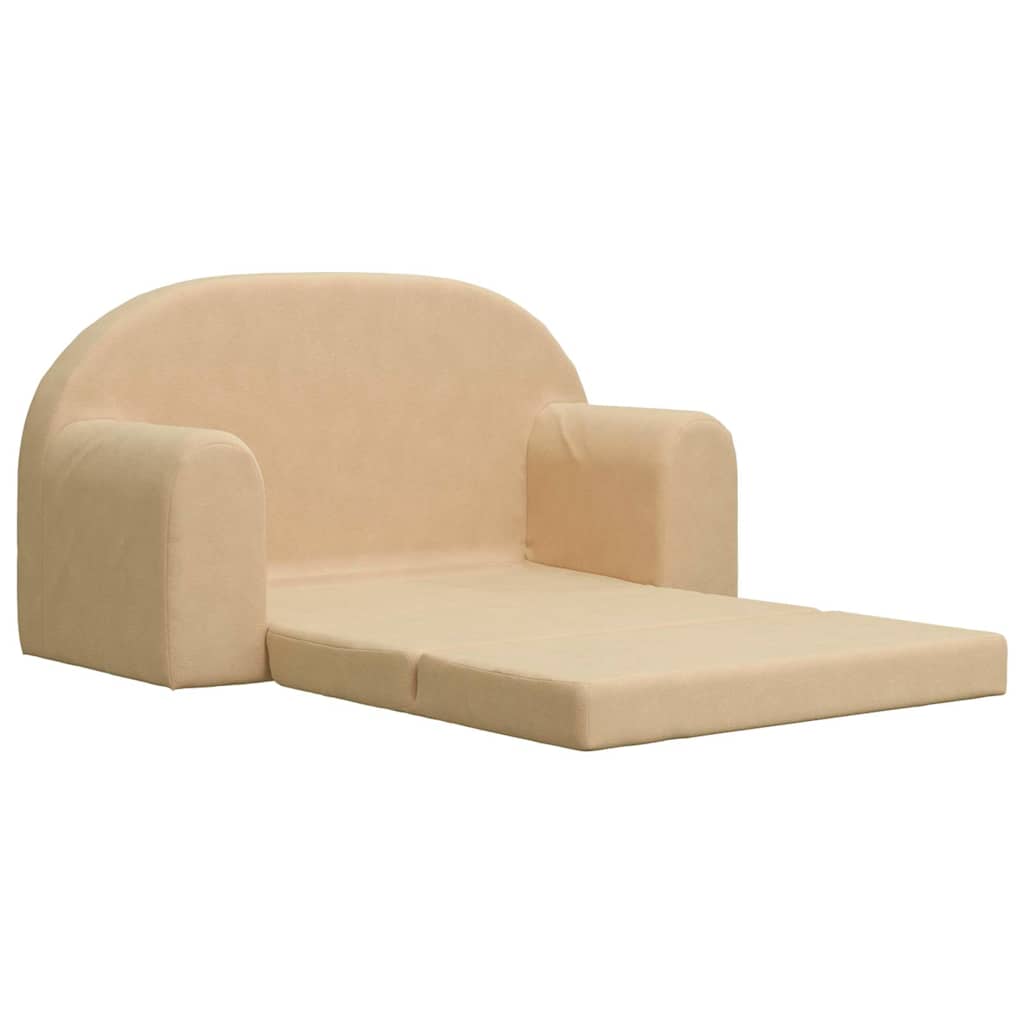 vidaXL Kinder-Schlafsofa 2-Sitzer Creme Weicher Plüsch