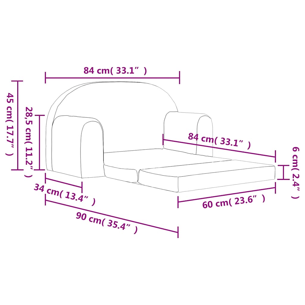 vidaXL Kinder-Schlafsofa 2-Sitzer Creme Weicher Plüsch