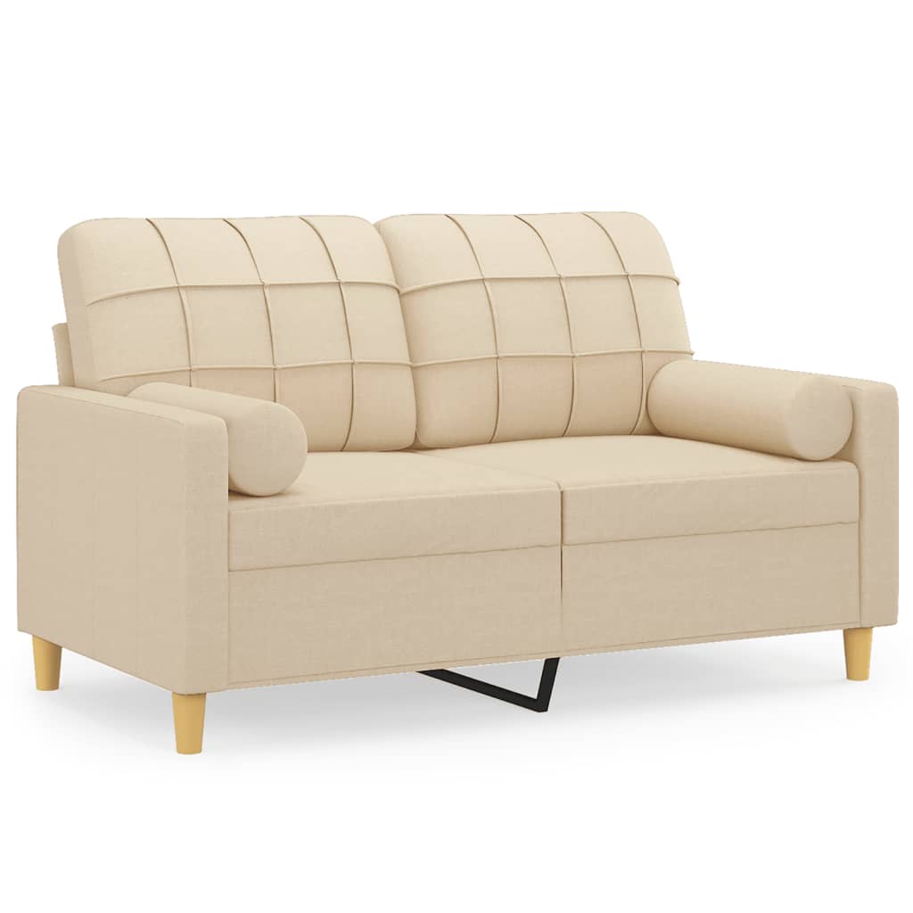 vidaXL Canapé 2 places avec oreillers décoratifs Crème 120 cm Tissu