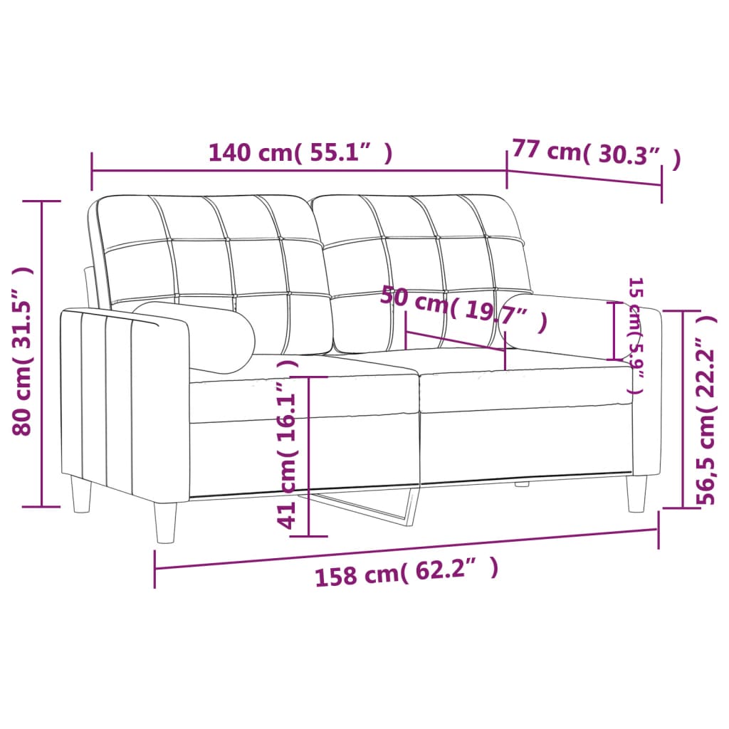 vidaXL 2-Sitzer-Sofa mit Zierkissen Weinrot 140 cm Stoff
