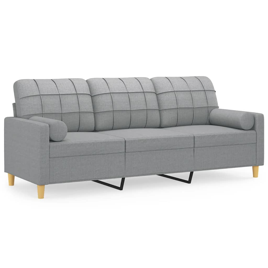 vidaXL Canapé 3 places avec oreillers décoratifs Gris clair Tissu 180 cm